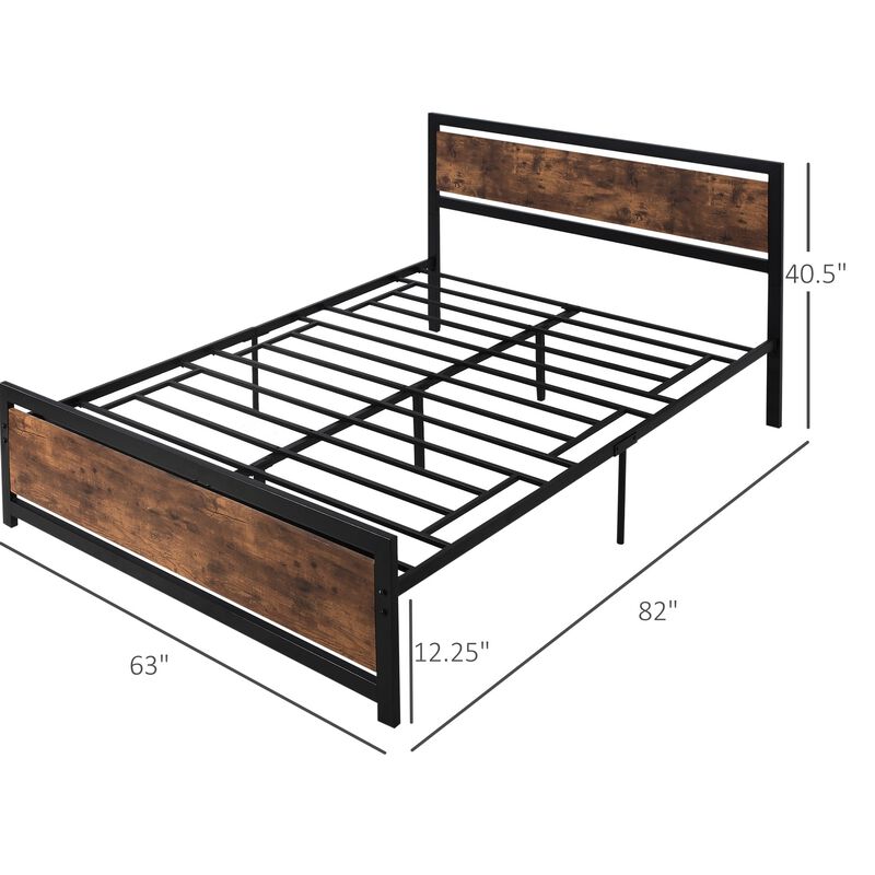 Full Bed Frame with Headboard & Footboard, Strong Slat Support Twin Size Metal Bed w/ Underbed Storage Space