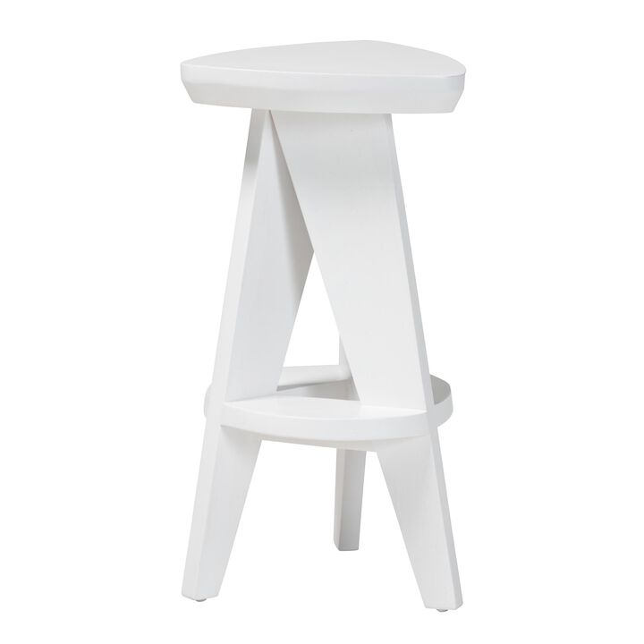 bali & pari Roy Wood Counter Stool - Sculptural Backless Accent Stool with Geometric Base and Integrated Footrest