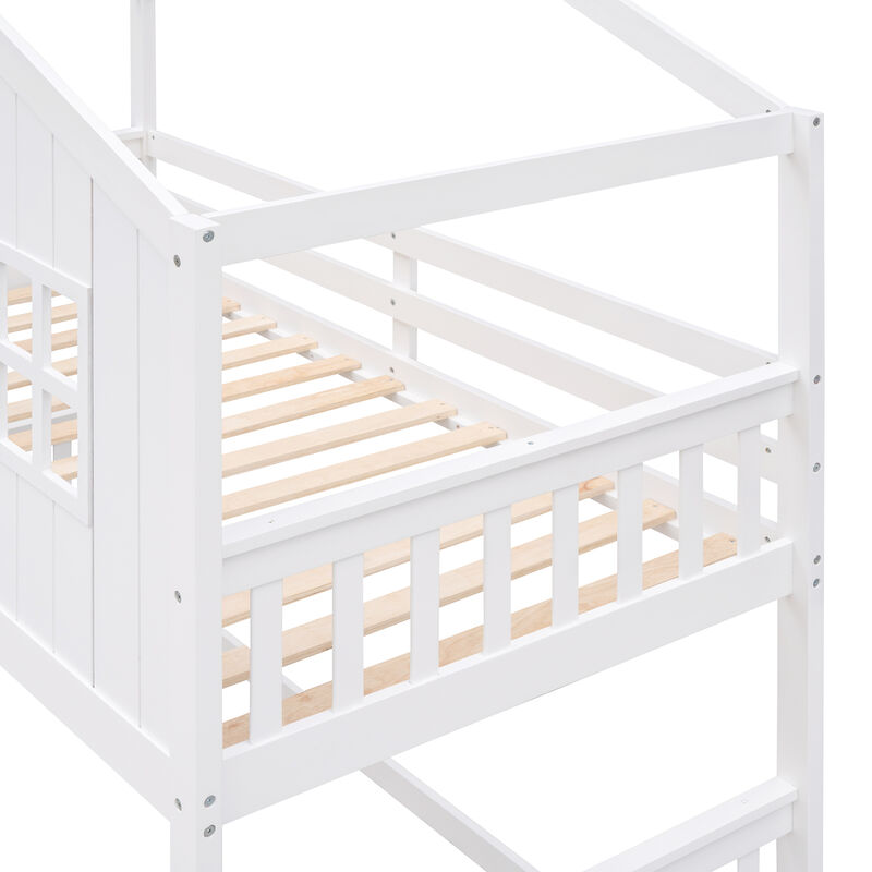 Merax twin Over Twin House Bunk Bed With Ladder image number 7