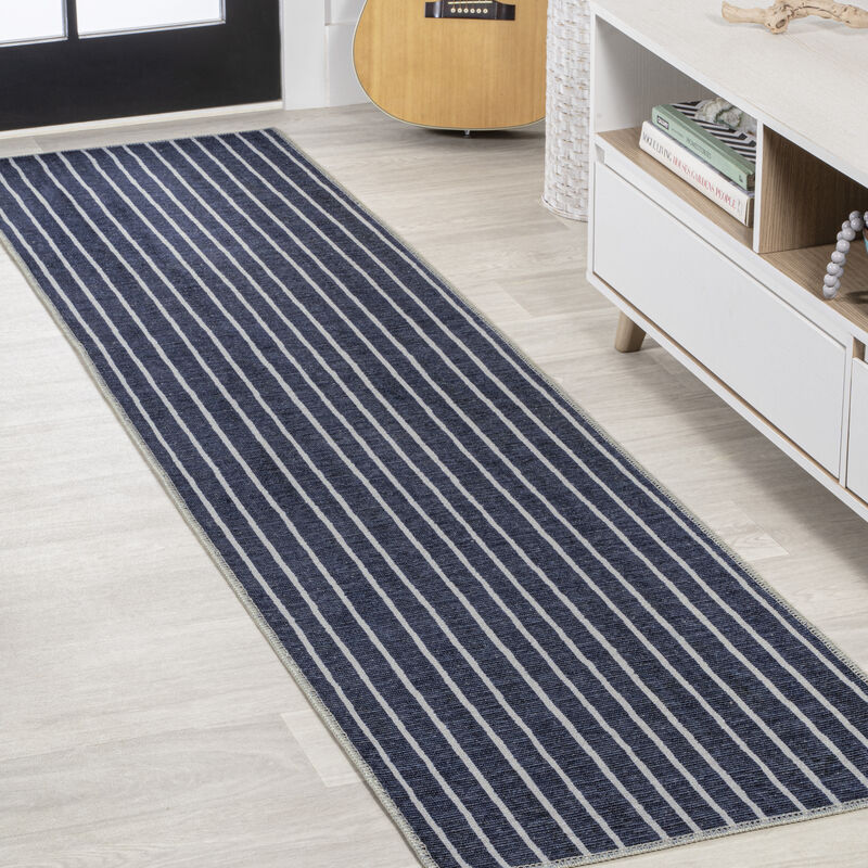 Rand Distressed Ticking Stripe Machine Washable Area Rug