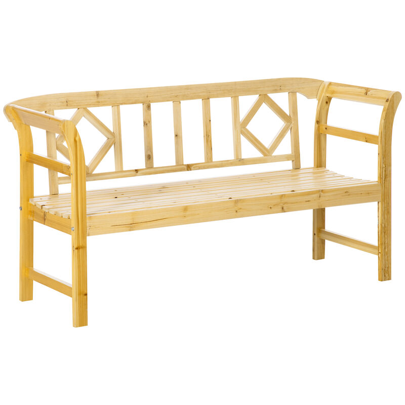 Natural Patio Seating: 3-Seater Wooden Bench with Stylish Backrest