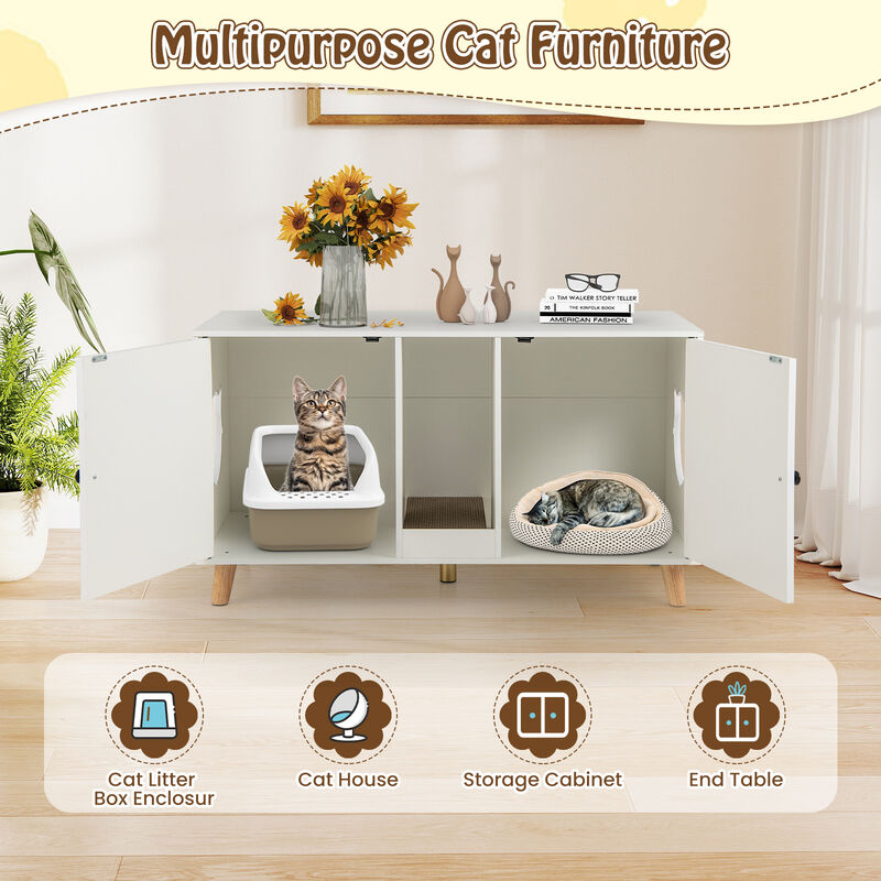 Hidden Cat Litter Box Enclosure with Double Rooms and Sisal Scratching Mats image number 7