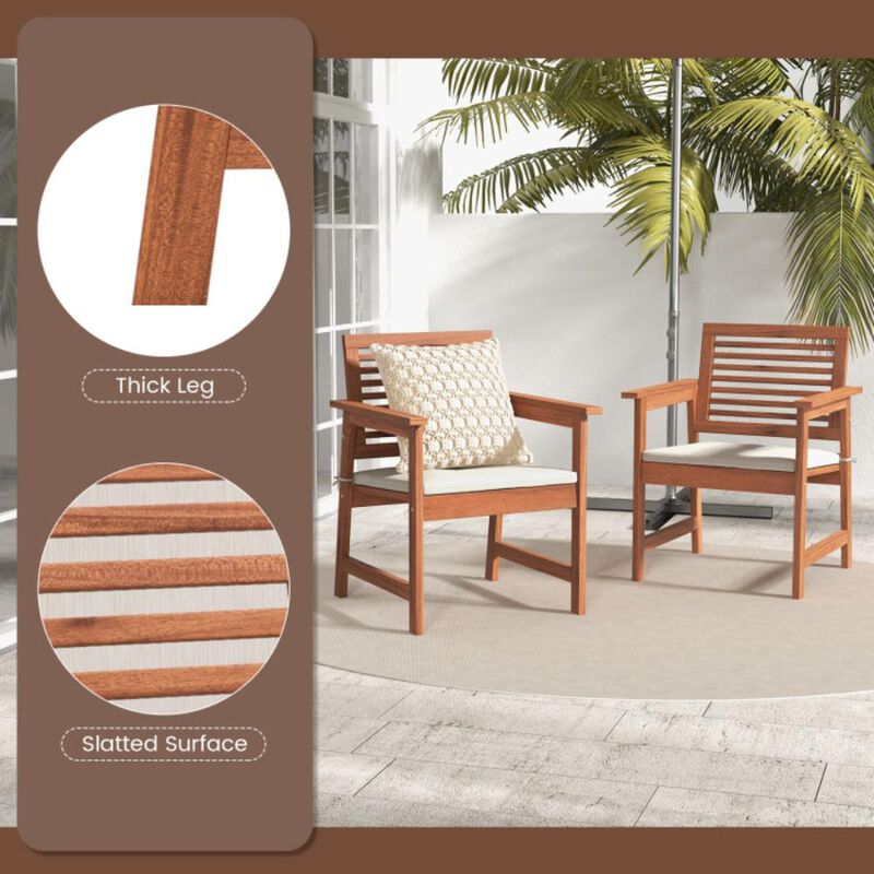 Hivvago Set of 2 Patio Solid Wood Dining Chairs with Cushions and Slatted Seat