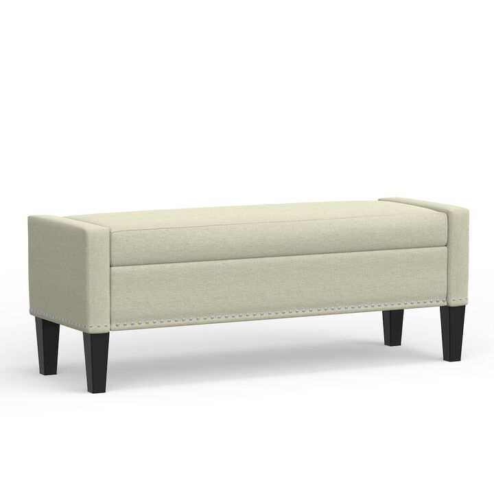 Rize Home 51.25 Storage Bench with Truncated Arms + Nailhead Trim - Beige
