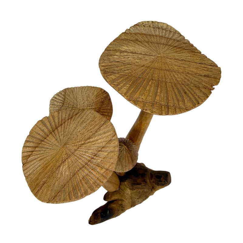 Wood Mushroom Figurine Sculpture On Root Base Natural Tabletop Accent image number 3