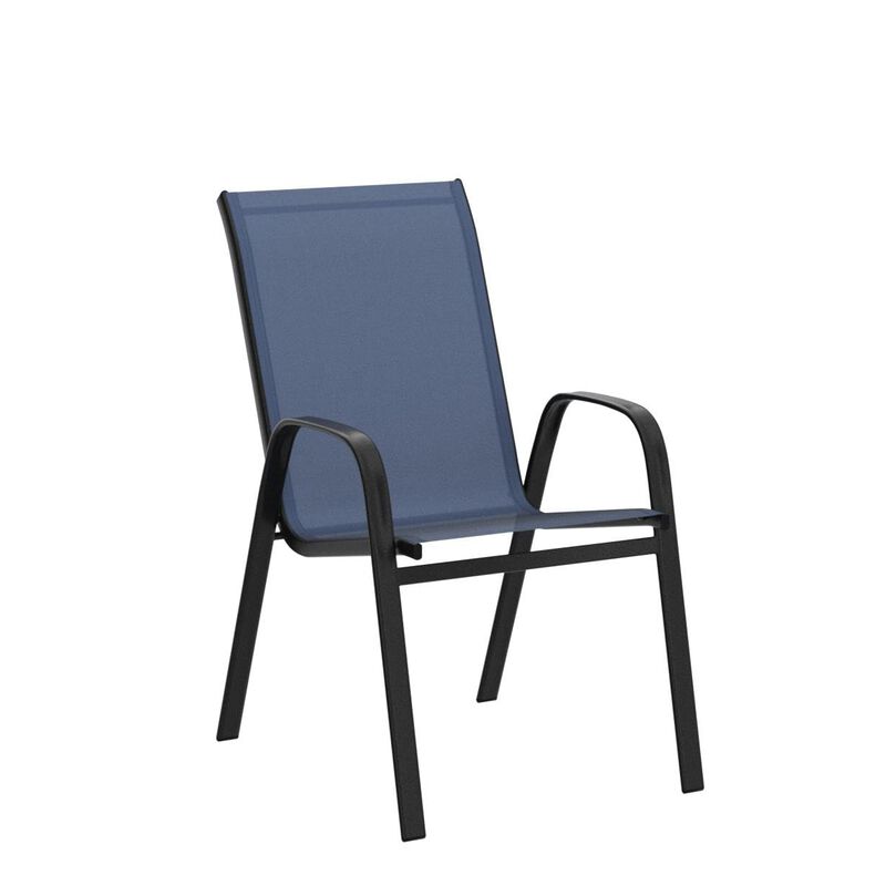 Flash Furniture 4 Pack Brazos Series Navy Outdoor Stack Chair with Flex Comfort Material and Metal Frame