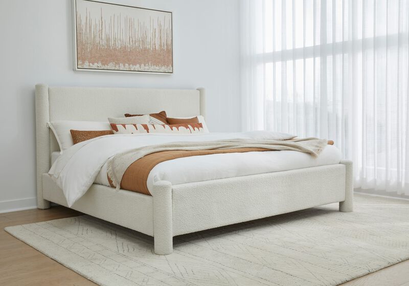 Burke California King-size Upholstered Platform Bed in Cottage Cheese Boucle image number 3