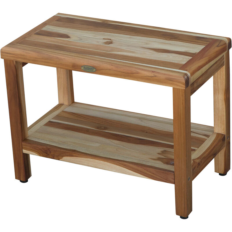 EcoDecors Eleganto EarthyTeak 24" Teak Wood Shower Bench with Shelf
