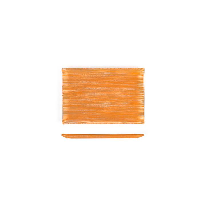Glass Dinnerware 8.5" x 5.75" Rectangular Orange Glass Plate (Set of 2)
