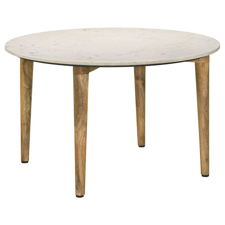 Coaster Co. of America Aldis Round Marble Top Coffee Table White and Natural