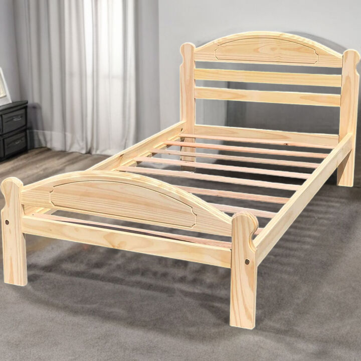 QuikFurn Twin Unfinished Solid Pine Wood Platform Bed Frame with Headboard and Footboard