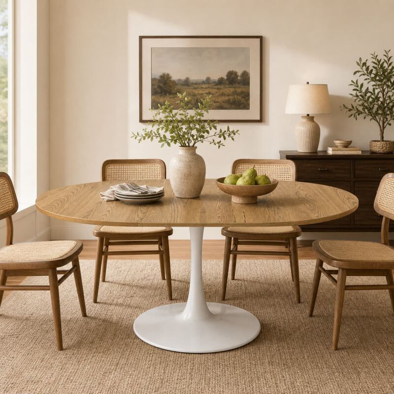 Extendable dining table for 4 to 6 MDF oval dining table with metal pedestal Space saving dining table for small spaces image number 4