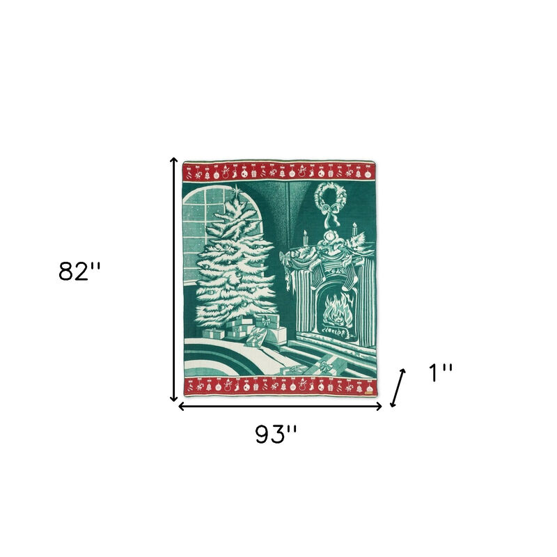 HomeRoots Ultra Soft Green Christmas Scene Handmade Queen Size Throw Blanket image number 6