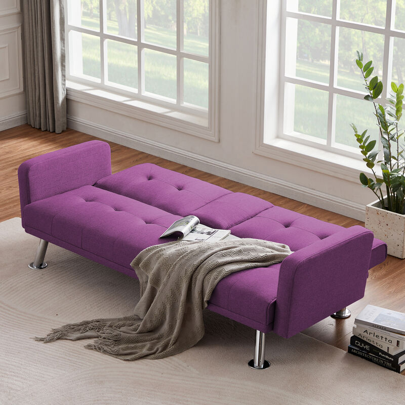Convertible Folding Sofa Bed with Armrest, Fabric Sleeper Sofa Couch for Living Room .