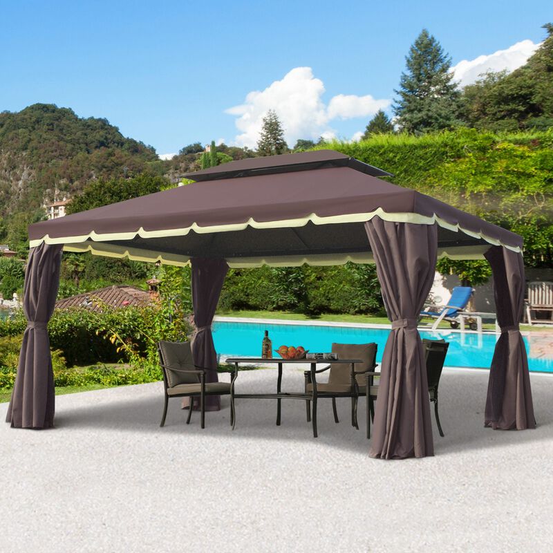 Coffee-Colored Haven: 10'x13' Patio Gazebo with Vented 2-Tier Roof & Mesh Walls