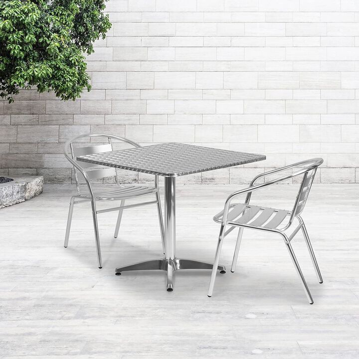 Flash Furniture Lila 31.5'' Square Aluminum Indoor-Outdoor Table Set with 2 Slat Back Chairs