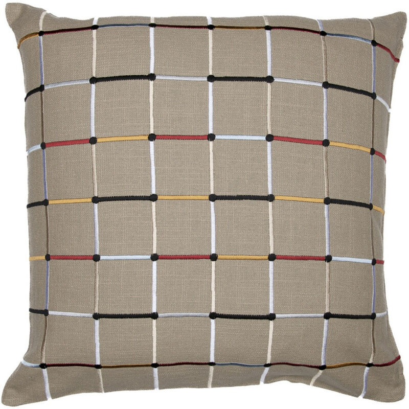 HomeRoots 24" Beige Check Cotton Blend Throw Pillow With Embroidery image number 3