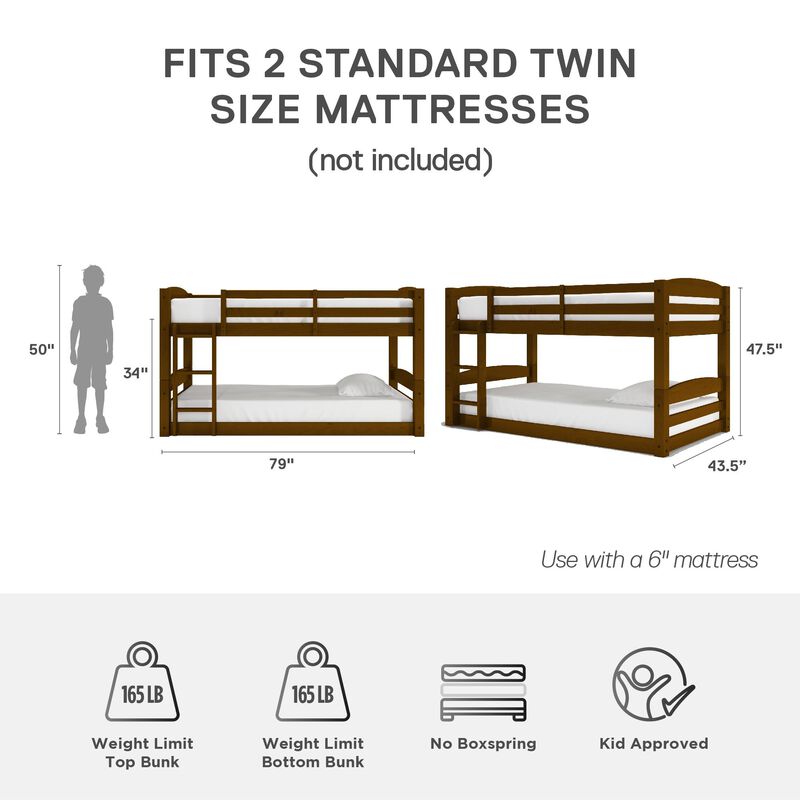 DHP Sierra Convertible Twin over Twin Bunk Bed with Safety Railings