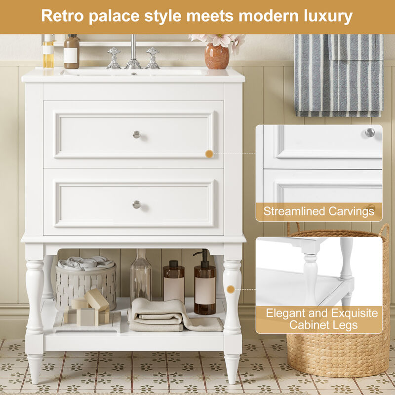 ELEMENT ACE Bathroom Vanity with Ceramic Sink, Bathroom Storage Cabinet with Open Shelf and Drawers for Functional Bathroom Organization and Decor image number 6
