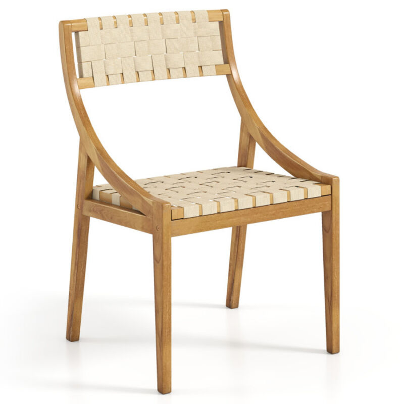 Single Outdoor Dining Chair with Webbing Seat and Backrest Natural Finish image number 0