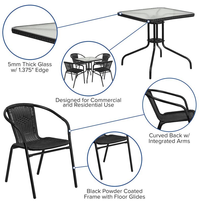 28SQ Black Table Set w/Rattan image number 1
