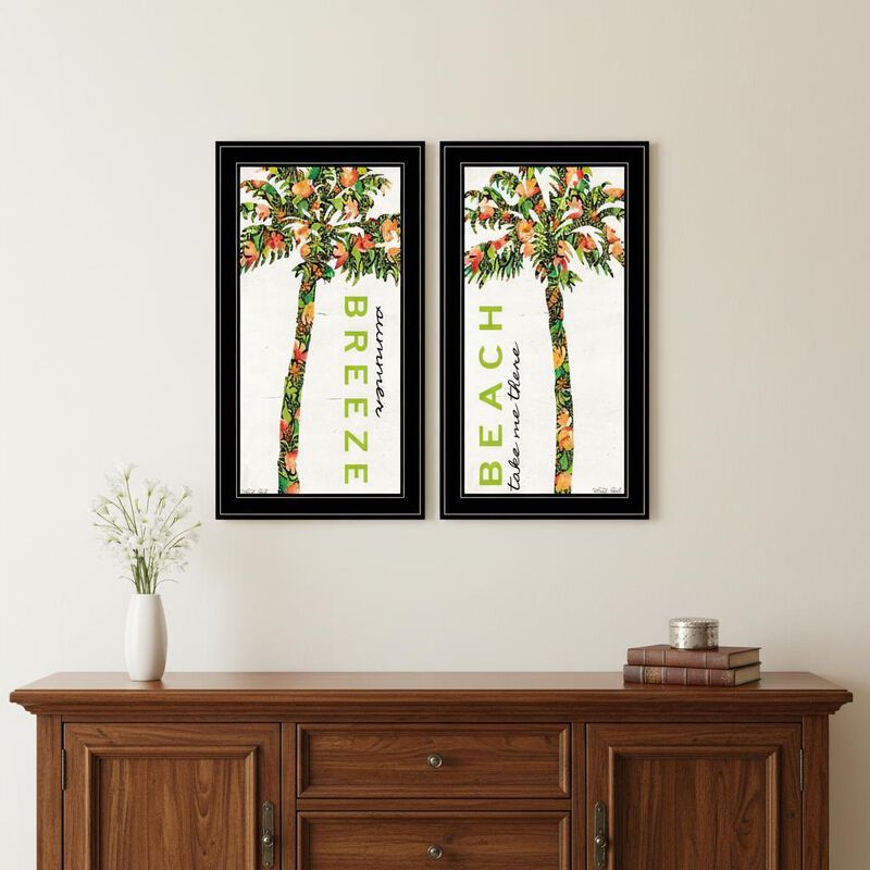 HomeRoots Set Of Two Summer Breeze Funky Palm Trees Black Framed Wall Art image number 1