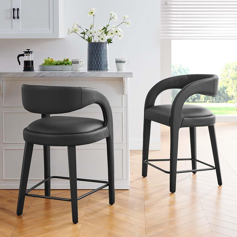Modway EEI-6564-BLK-BLK Pinnacle Vegan Leather Counter Stool Set of Two, Black Black image number 1
