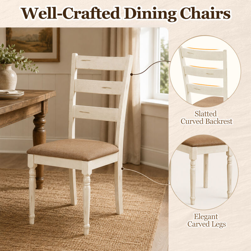 Wooden Dining Room Chairs Set of 4 with Linen Upholstered Seats and Slatted Backs-White image number 7