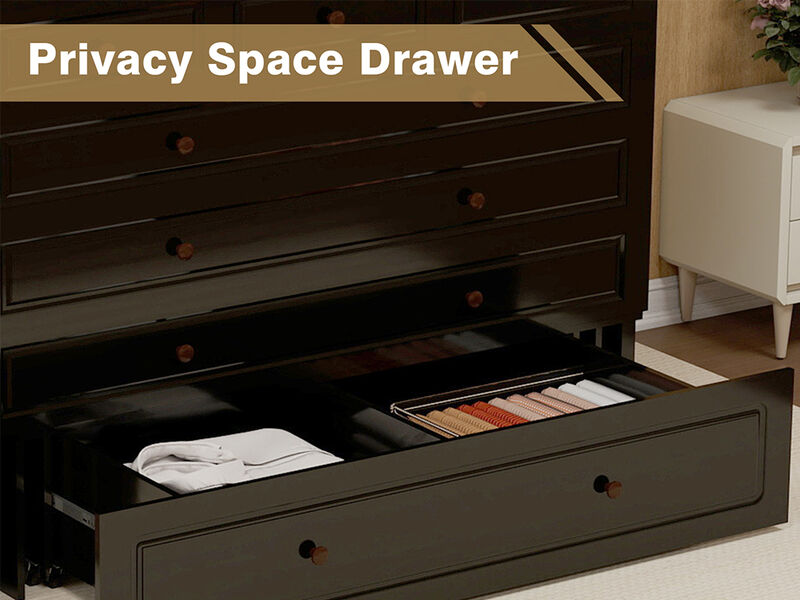 Livelylodge Wood Cabinet Murphy Bed Storage Space Drawer for Guest Room Black