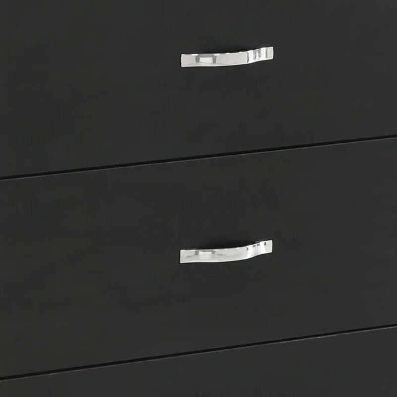 Geny Tall Dresser Chest, 4 Drawers, Silver Trim and Metal Handles, Black