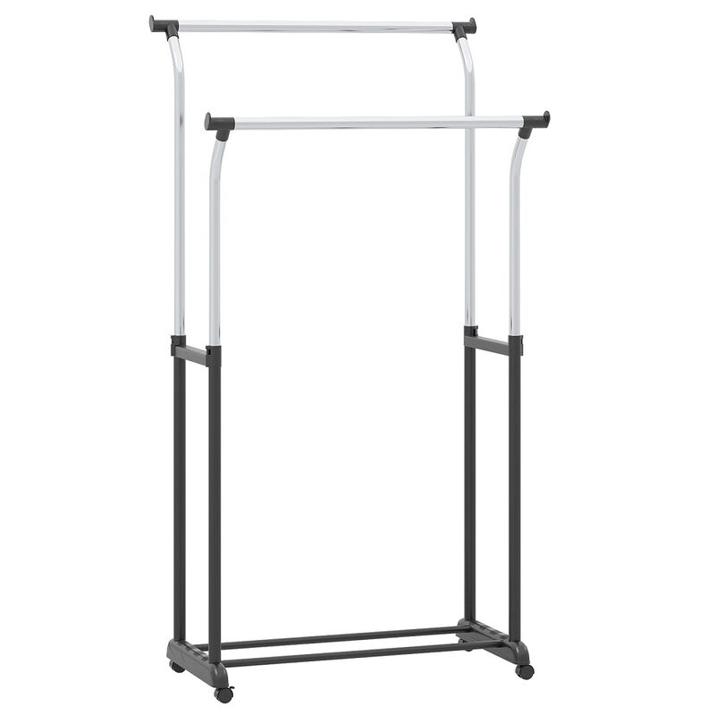 Double Rod Garment Rack with Wheels, Adjustable Height Rolling Clothes Organizer-Silver image number 0