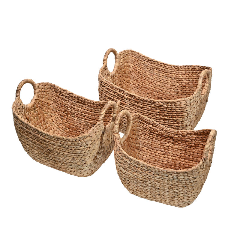 Nellie Farmhouse Classic Handwoven Hyacinth Storage Boat Baskets with Handles
