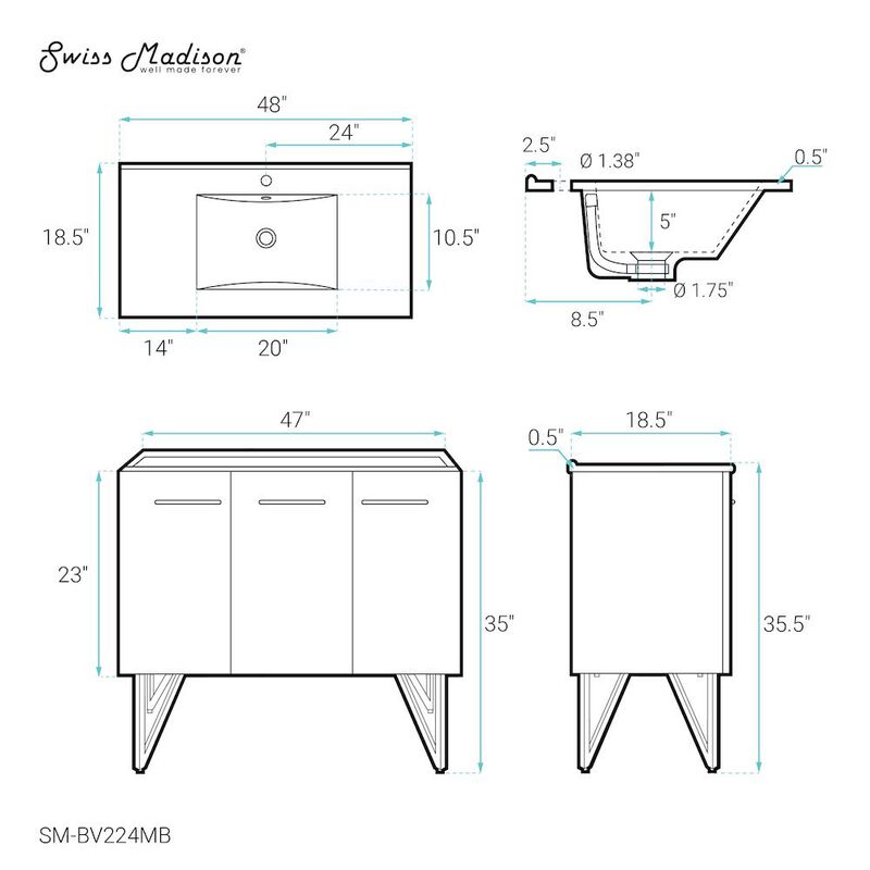 Annecy 48" Freestanding Bathroom Vanity in Black Walnut with Sink Top image number 4