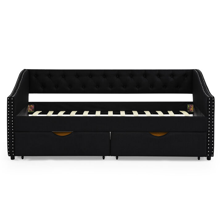 Nadcun Linen Upholstered 2 Storage Drawers Daybed