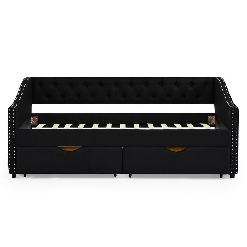 Nadcun Linen Upholstered 2 Storage Drawers Daybed image number 0
