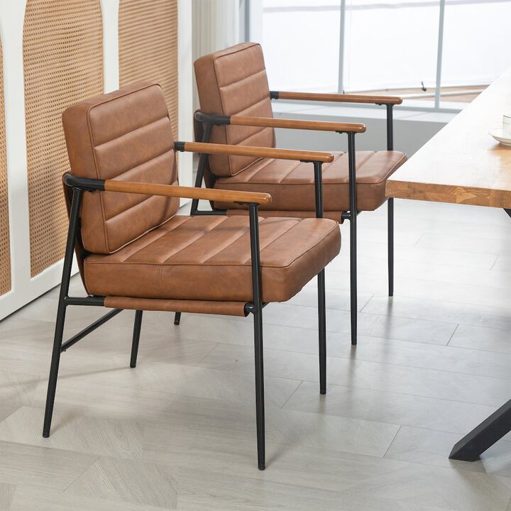 Glamour Home Beckett Brown Faux Leather Dining Chair with Black Iron Legs