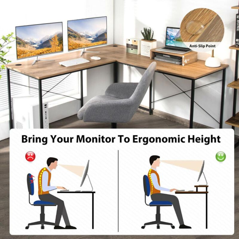 Hivvago 2-Person L-Shaped Long Reversible Computer Desk with Monitor Stand