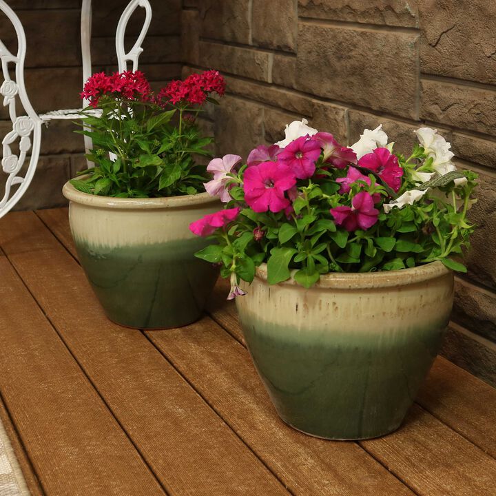 Sunnydaze Chalet Glazed Ceramic Planter - Set of 2