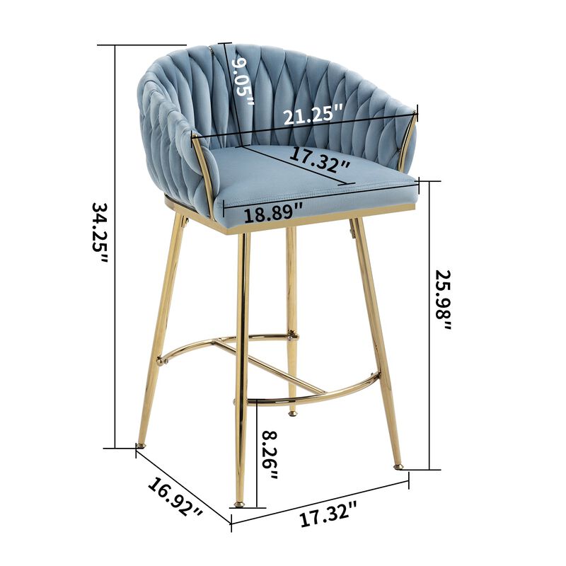 26 Inch Velvet Counter Height Bar Stool with Hand Wave Back and Golden Base for Kitchen Island image number 1