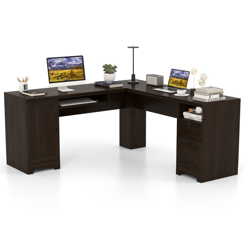 66 Inch L-Shaped Writing Study Workstation Computer Desk with Drawers