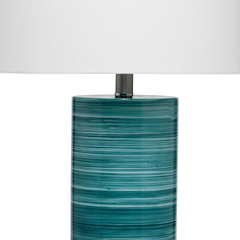 Ceramic Table Lamp with Swirling Pattern, White and Blue-Benzara image number 3