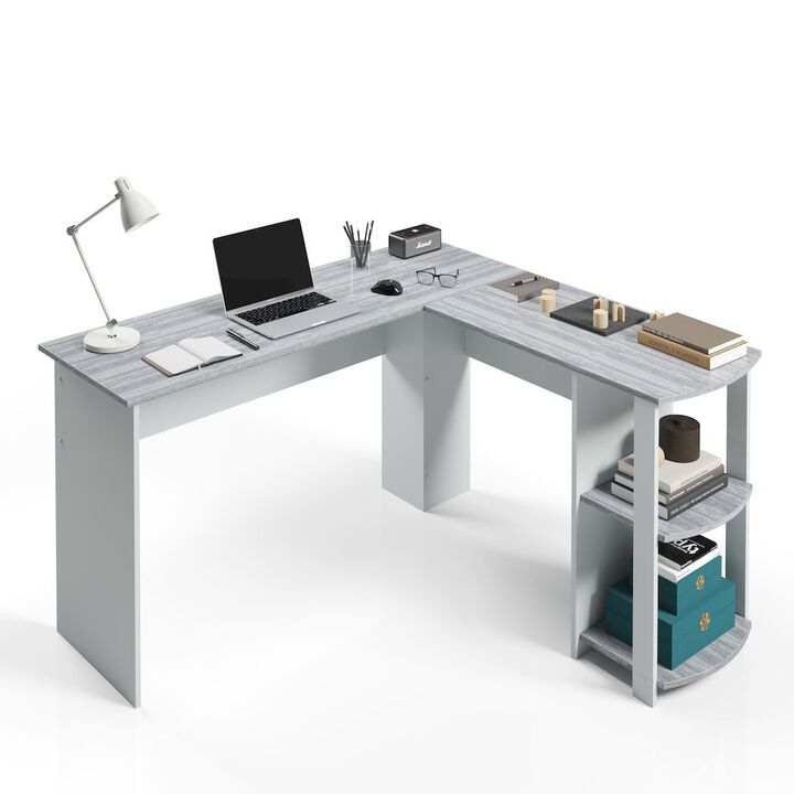 RTA Products Techni Mobili Modern L-Shaped Desk with Side Shelves, Grey