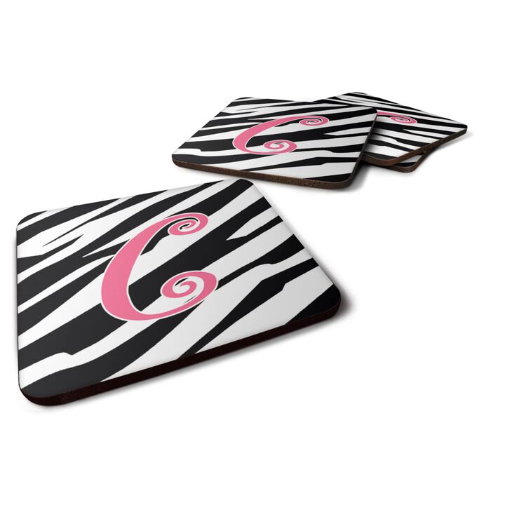 Caroline's Treasures CJ1037-CFC Monogram-Zebra Stripe and Pink Foam Coasters (Set of 4), Initial Letter C, 3.5 H x 3.5 W, Multicolor