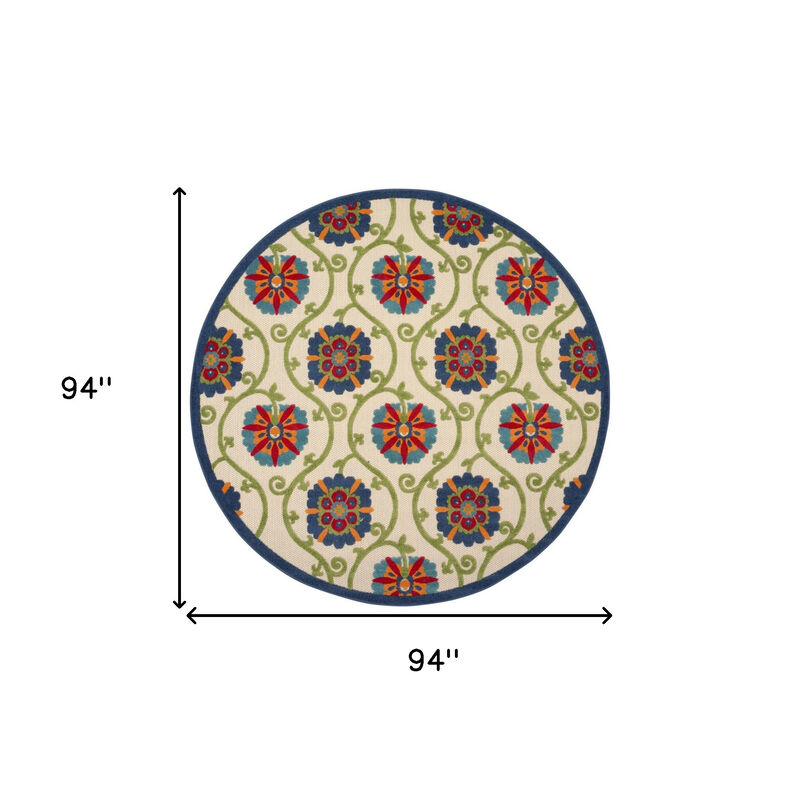 HomeRoots 8' Navy Blue Beige Green Blue And Red Round Floral Indoor Outdoor Area Rug image number 6