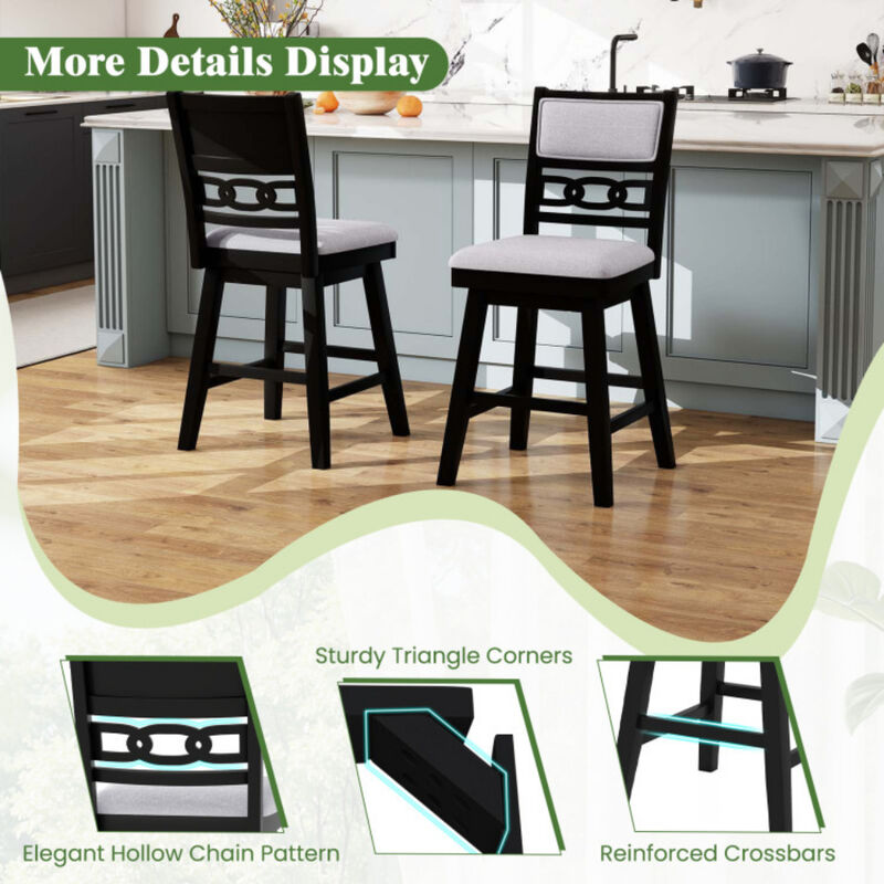Set of 2 Black 25 Inch Counter Height Bar Stools with Upholstered Backrest and 360 Degree Seat image number 7