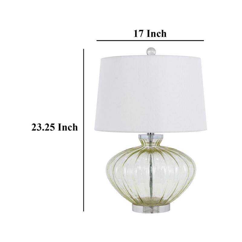 23 Inch Table Lamp Set of 2, Round Crystal Base, White Fabric Shade