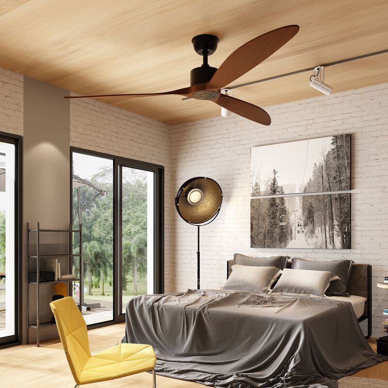 FUFU&GAGA 65-Inch Indoor Ceiling Fan with Light, Black Walnut Wood Blades, DC Motor, 6 Speeds, 1/4/8H Timer