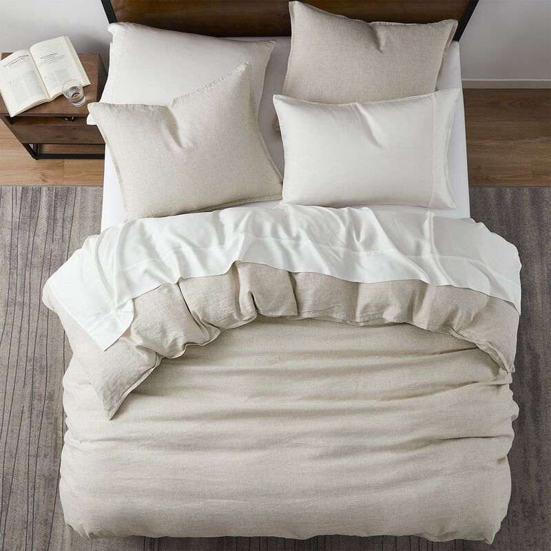 French Flax Linen Queen Duvet Cover Set in Natural image number 2