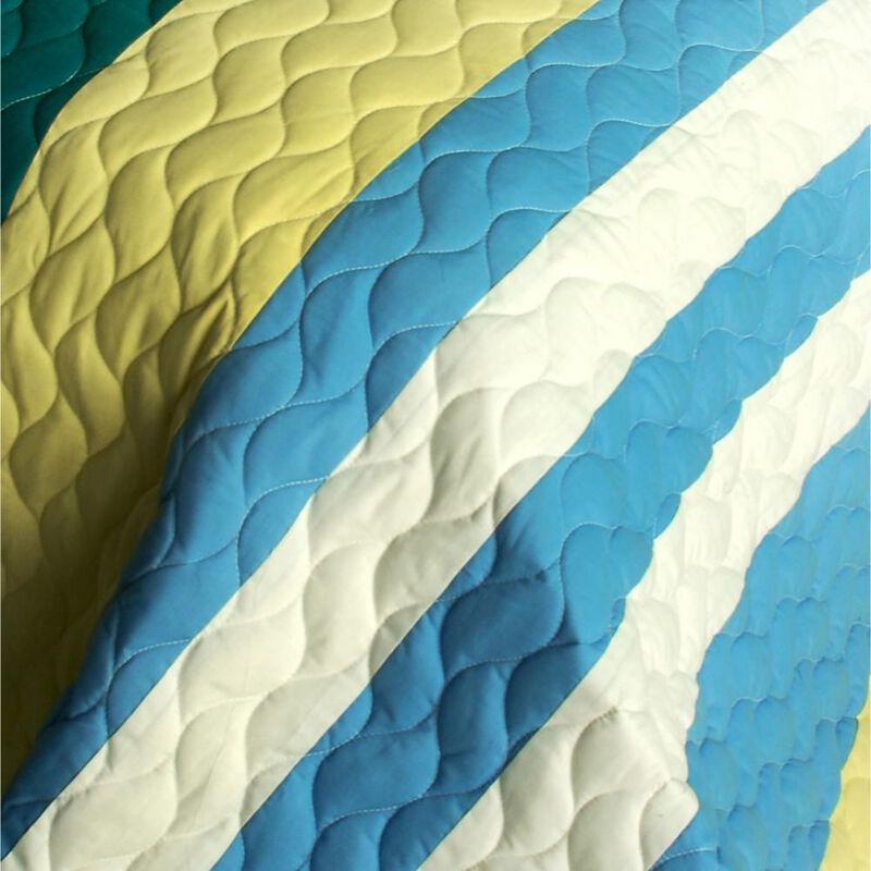 Queen Size 3-Piece Vermicelli Quilted Patchwork Quilt Set with Matching Shams - Yellow image number 2