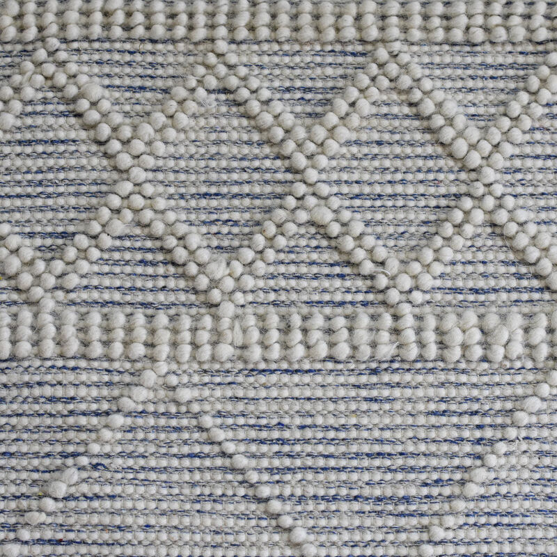 RUGSOTIC CARPETS HAND WOVEN FLAT WEAVE KILIM WOOL & COTTON ECO-FRIENDLY AREA RUGS  - 5'x7'6'', Rectangle Shape, White Blue Color, Contemporary Modern Design, Low Pile  Handmade Area Rugs (DWC001)